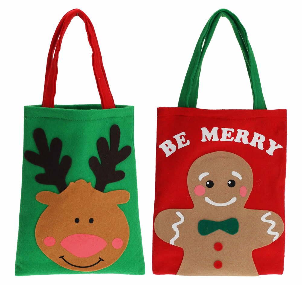 Kerst cadeautasjes rood en groen 26 x 20 cm (set 2 stuks)