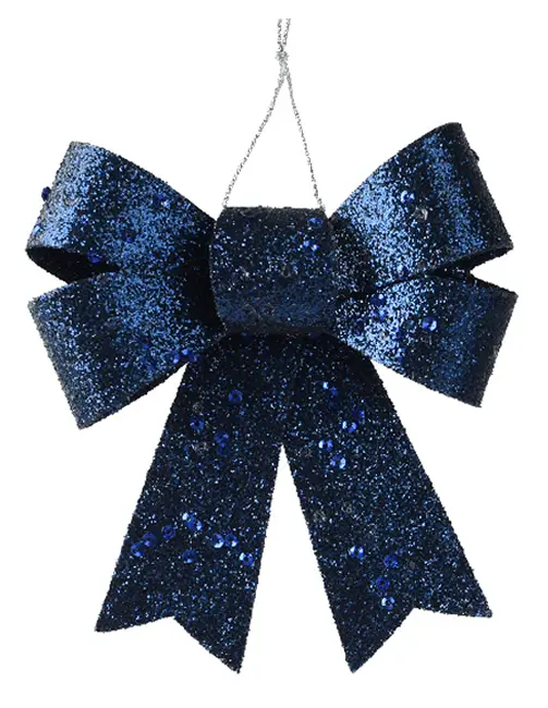 Decoratie strikje glitter nachtblauw 11 cm (1 stuk)