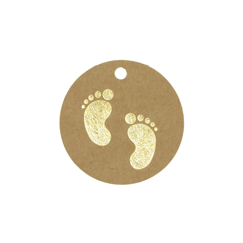 Cadeaukaartje baby voetjes goud 5 cm (50 stuks)