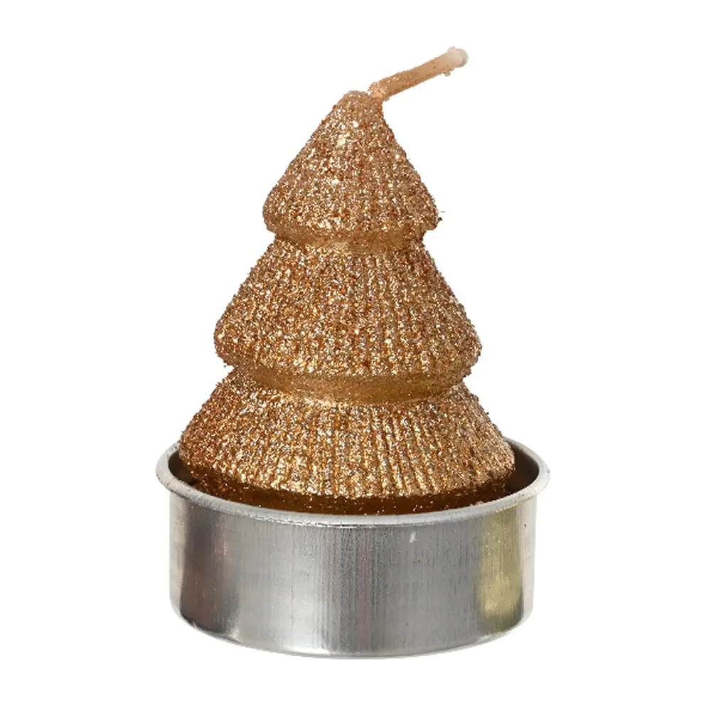 Waxinelichtjes kerstboom koper Ø 3,8 cm (set van 4)