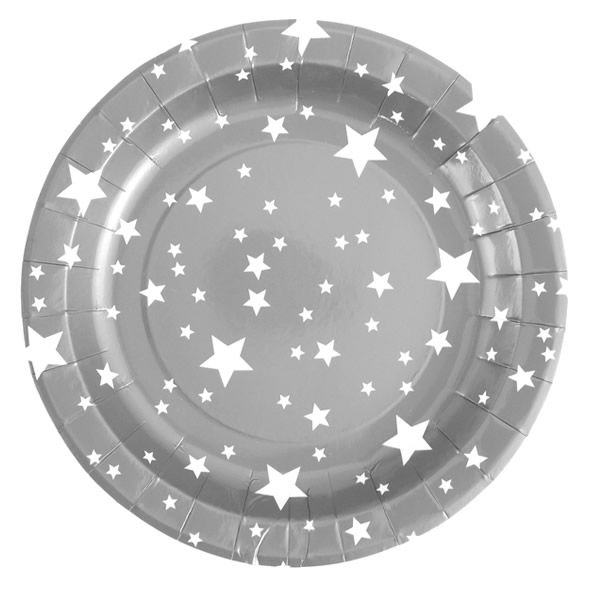 Papieren bordjes sterren zilver Ø 22,5 cm (10 stuks)
