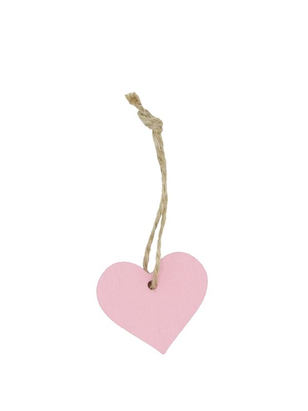 Houten hanger hart roze met touwtje 3,5 cm (24 stuks)