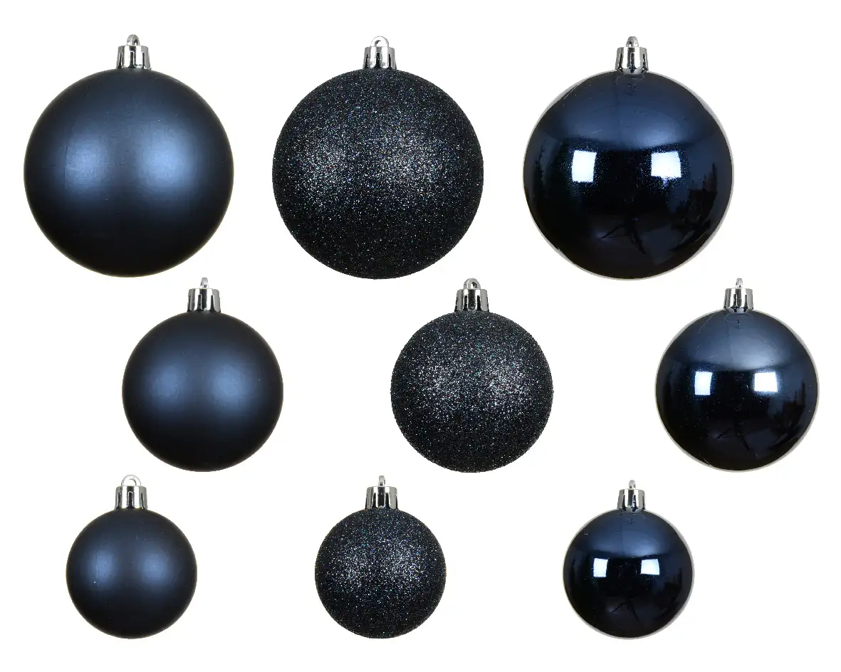 Kerstballen nachtblauw set assorti (30 stuks)