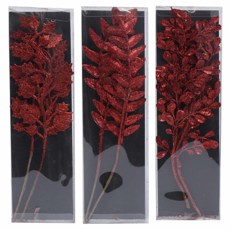 Decoratie takken glitter rood 30 cm (6 stuks)