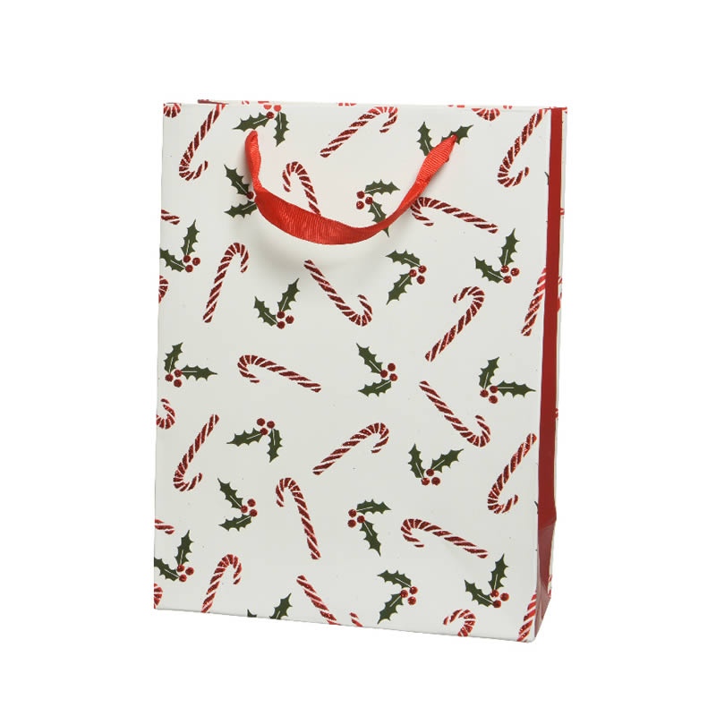 Kersttassen candy cane wit 18 x 8 x 24 cm (6 stuks)