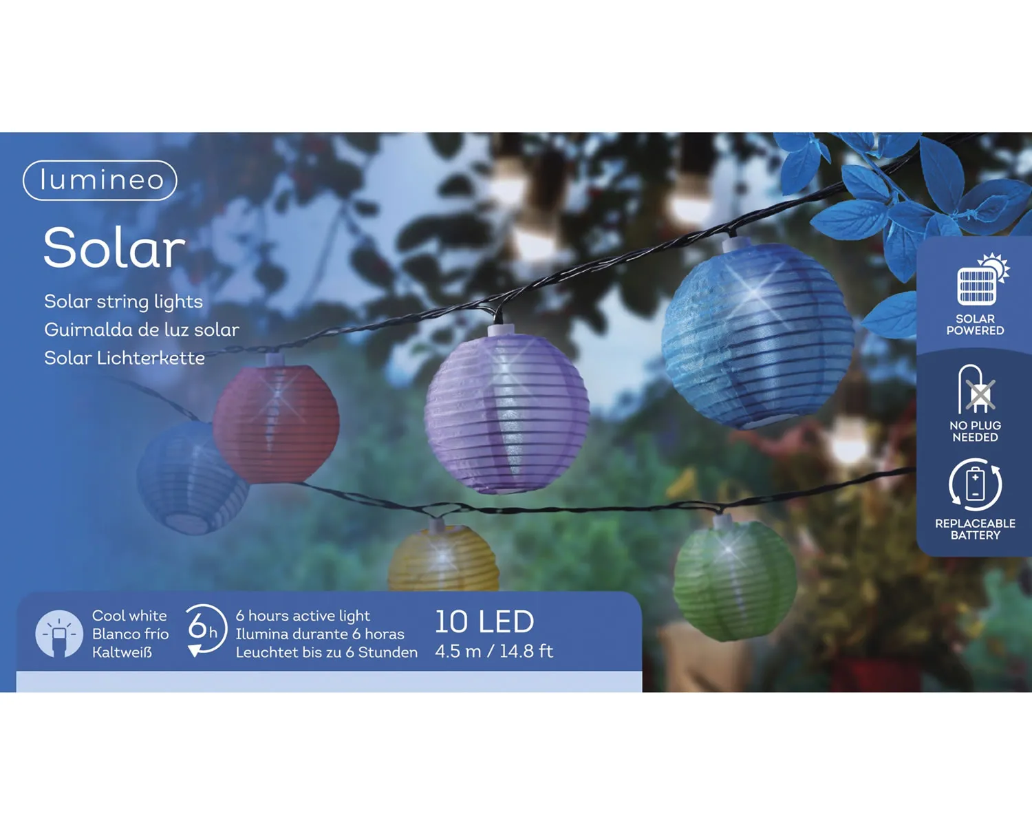 Solar lampion feestverlichting multicolor 10 led (4,5 meter) Solar lampion feestverlichting multicolor 10 led (4,5 meter)