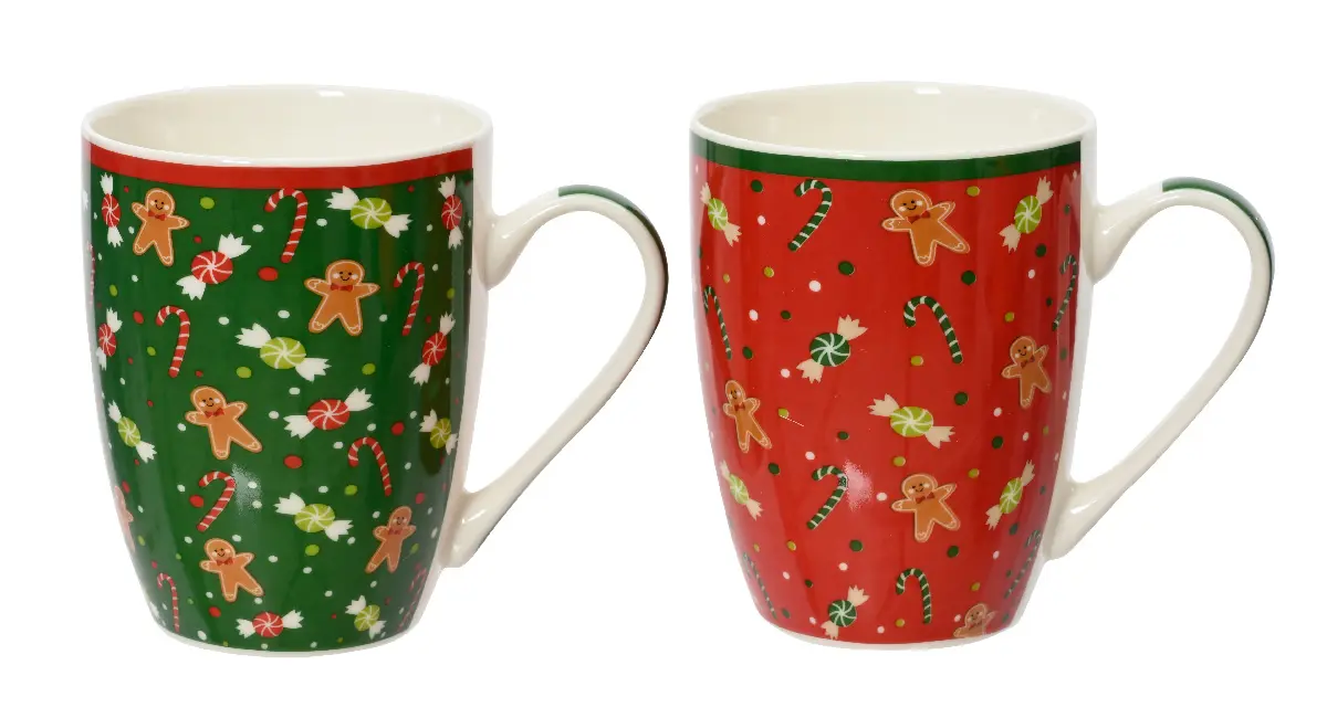 Kerstmok gingerbread rood groen 10,5 cm (set van 2)