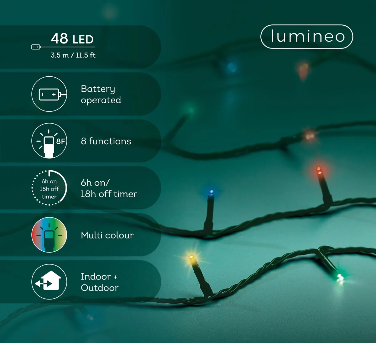 Kerstverlichting multicolor 48 LED (3,5 meter)