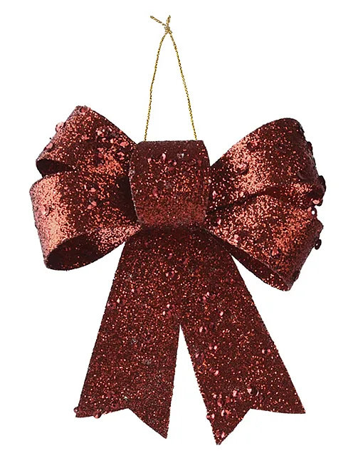 Decoratie strikje glitter bordeaux 11 cm (1 stuk)