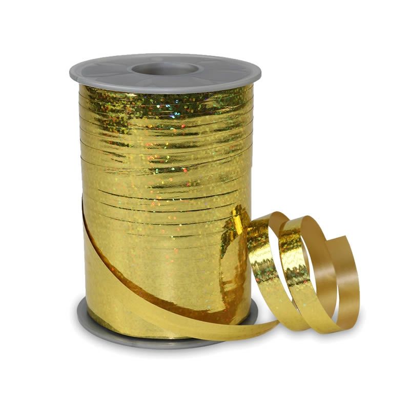 Krullint holografisch goud 10 mm (200 meter)