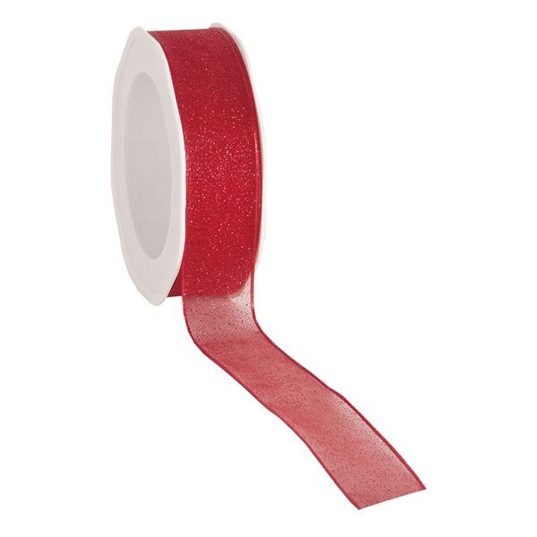 Organza lint glitter rood wired 25 mm (20 meter)