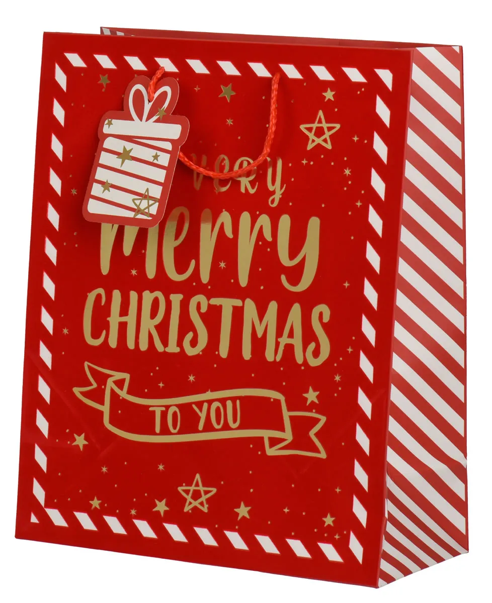 Kersttasjes Merry Christmas rood goud 26 x 10 x 32 cm (12 stuks) Kersttasjes Merry Christmas rood goud 26 x 10 x 32 cm (12 stuks)