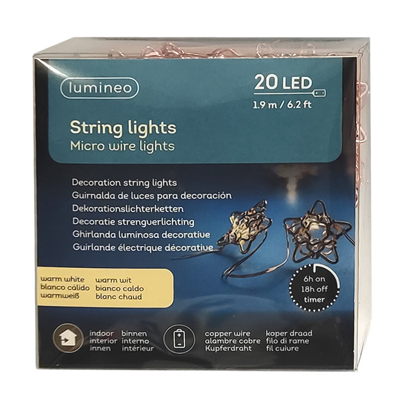 Kerstverlichting ster koper 20 LED (1,9 meter)