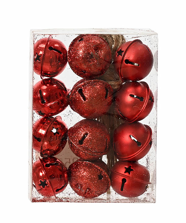 Kerstklokken rood 3 cm (12 stuks)