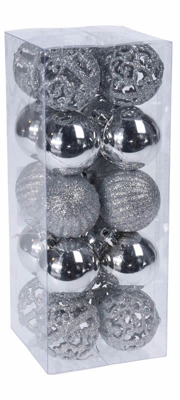 Kerstballen zilver 5 cm plastic (set 20 stuks)