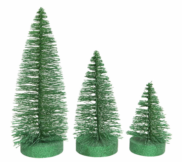 Decoratie kerstbomen glitter groen (set 3)