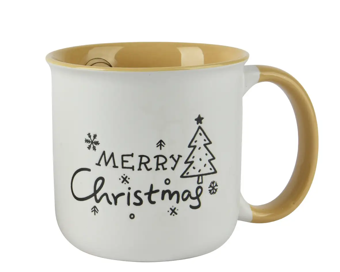 Kerstmok merry christmas wit oker 9 cm (per stuk) Kerstmok merry christmas wit oker 9 cm (per stuk)