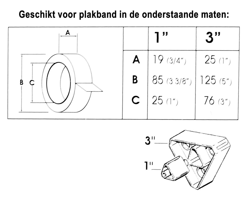 Plakbandhouder zwart verzwaard  (1 stuk)