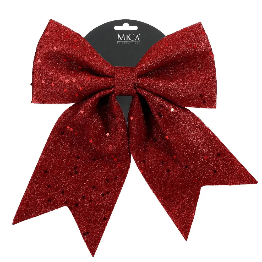 Decoratie strik glitter sterren rood 24 x 28 cm (per stuk) Decoratie strik glitter sterren rood 24 x 28 cm (per stuk)