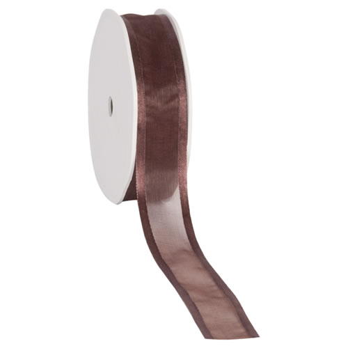 Organza satin edge donkerbruin 25 mm (25 meter)