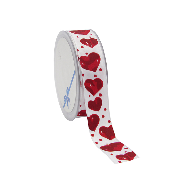 Cadeaulint hearts met draad 25 mm (15 meter)