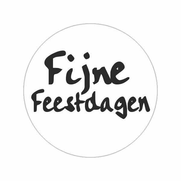 Wensetiket Fijne Feestdagen wit rond 40 mm (500 stuks)