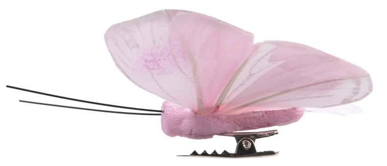 Decoratie vlinder op clip roze 9,5 cm (3 stuks)