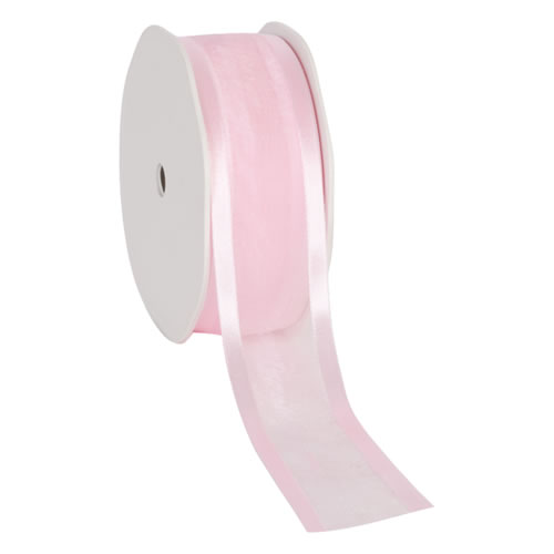 Organza satin edge roze 38 mm (25 meter)