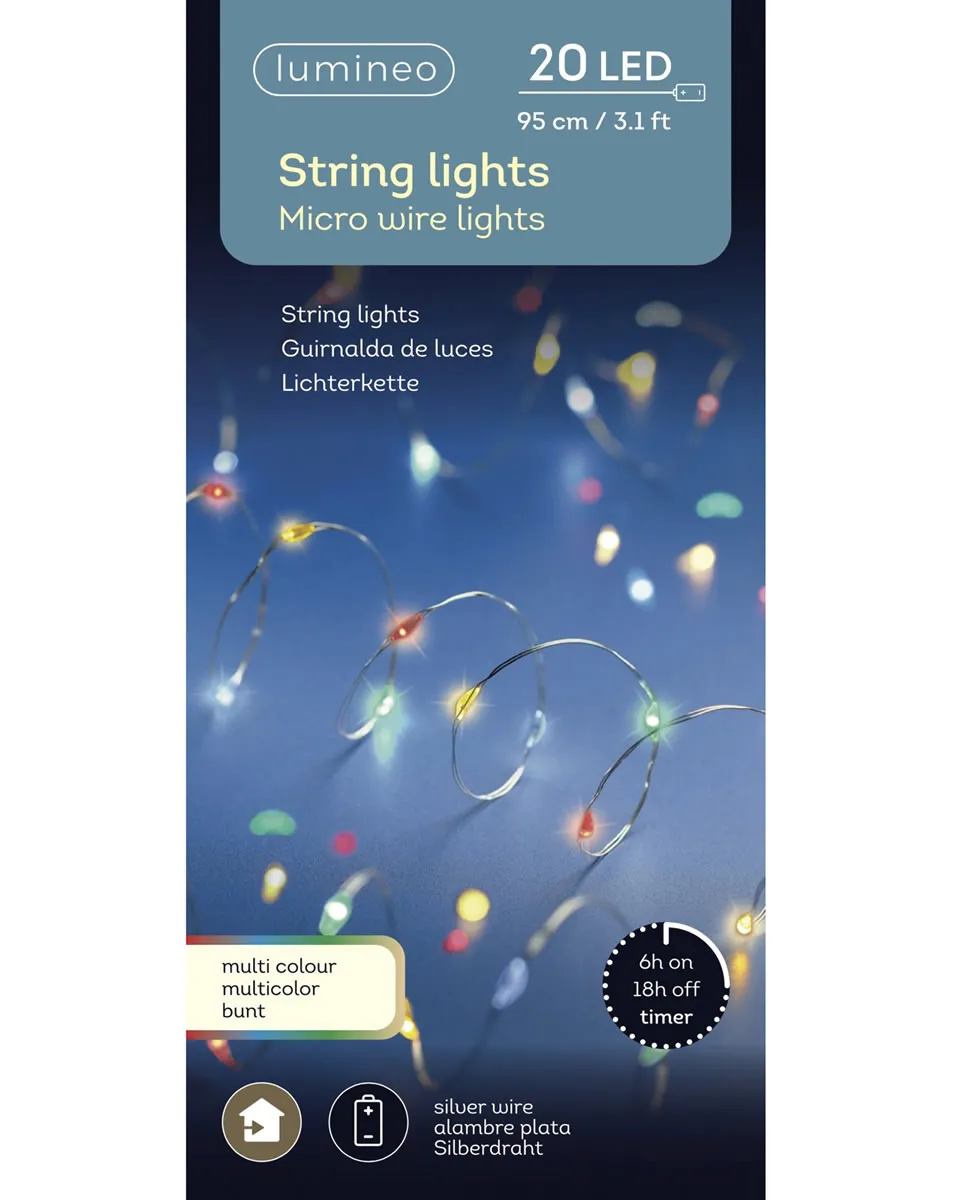 Kerstverlichting multicolor zilverdraad 20 LED (95 cm) Kerstverlichting multicolor zilverdraad 20 LED (95 cm)