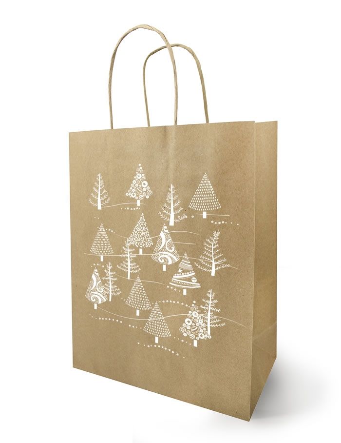 Kraft draagtassen kerstboom wit 18 x 8 x 22 cm (50 stuks)
