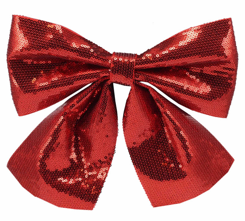 Decoratie strik pailletten rood 17 cm (1 stuk)