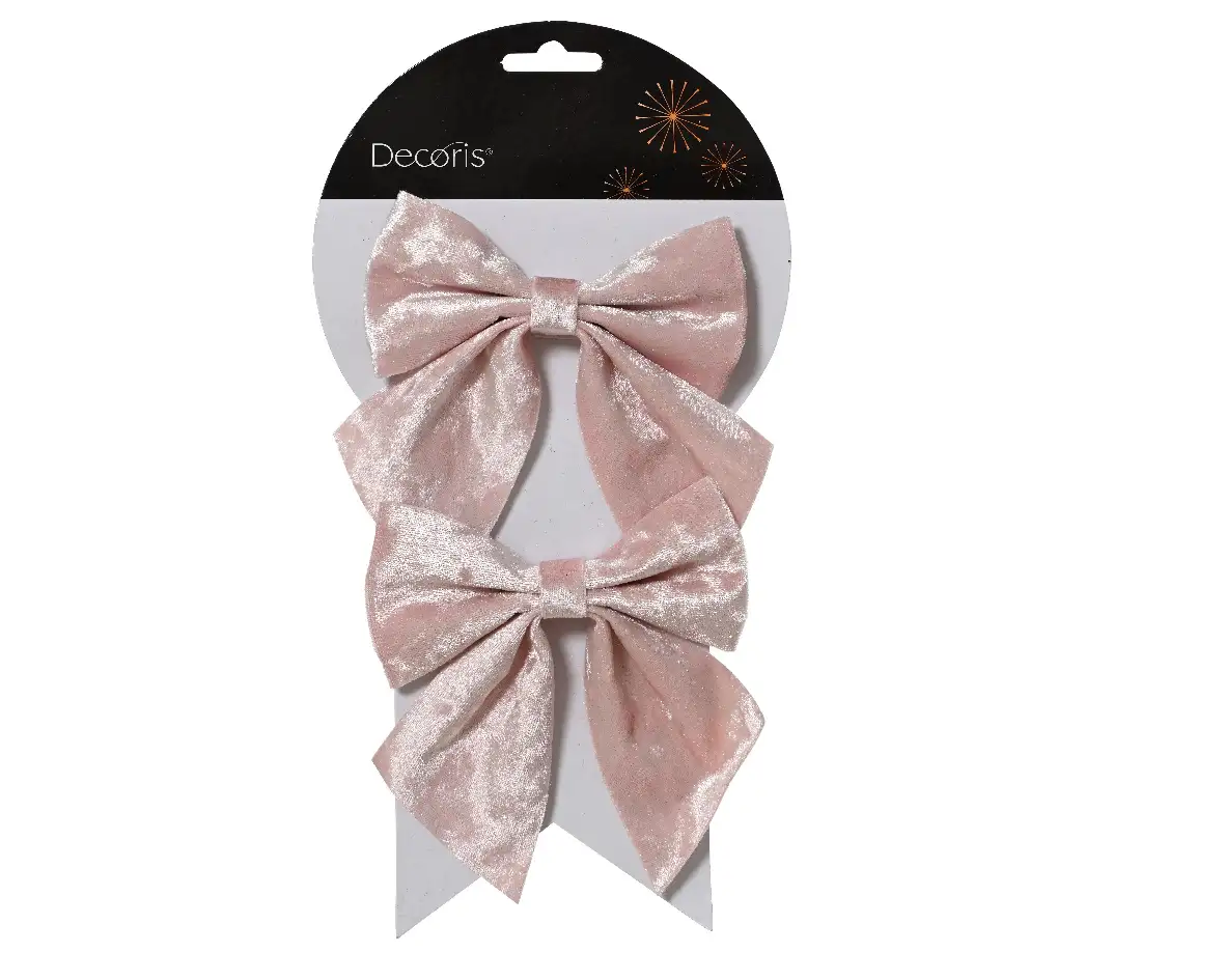 Decoratie strik velvet roze 12 cm (2 stuks)