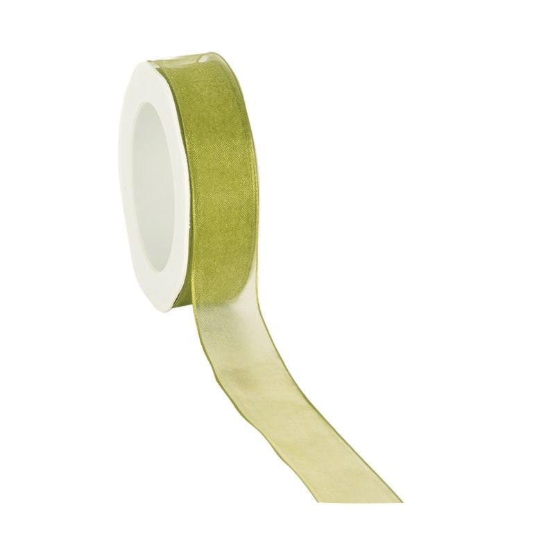 Organza lint appelgroen met draad 25 mm (20 meter)