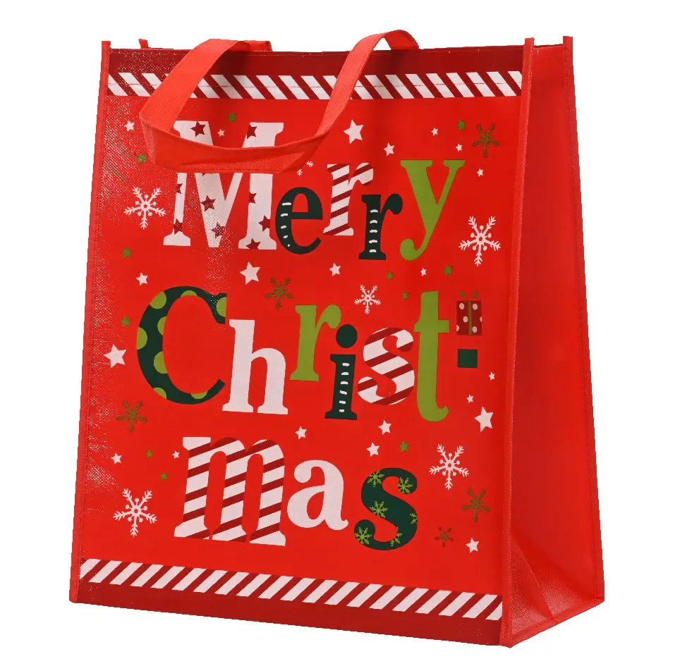 Kersttas Merry Christmas rood 35 x 18 x 40 cm (per stuk)