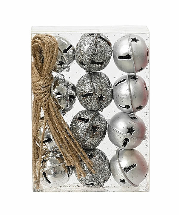 Kerstklokken zilver 3 cm (12 stuks)