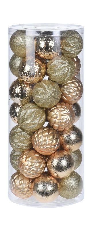 Kerstballen goud 6 cm assorti (set 35 stuks)