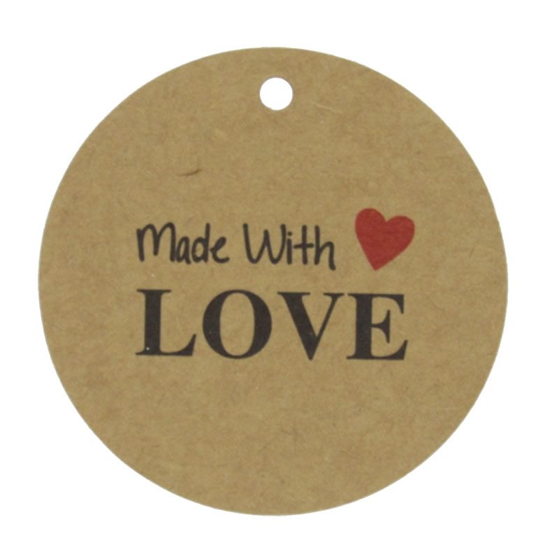 Cadeaukaartje made with love kraft 5 cm (50 stuks)