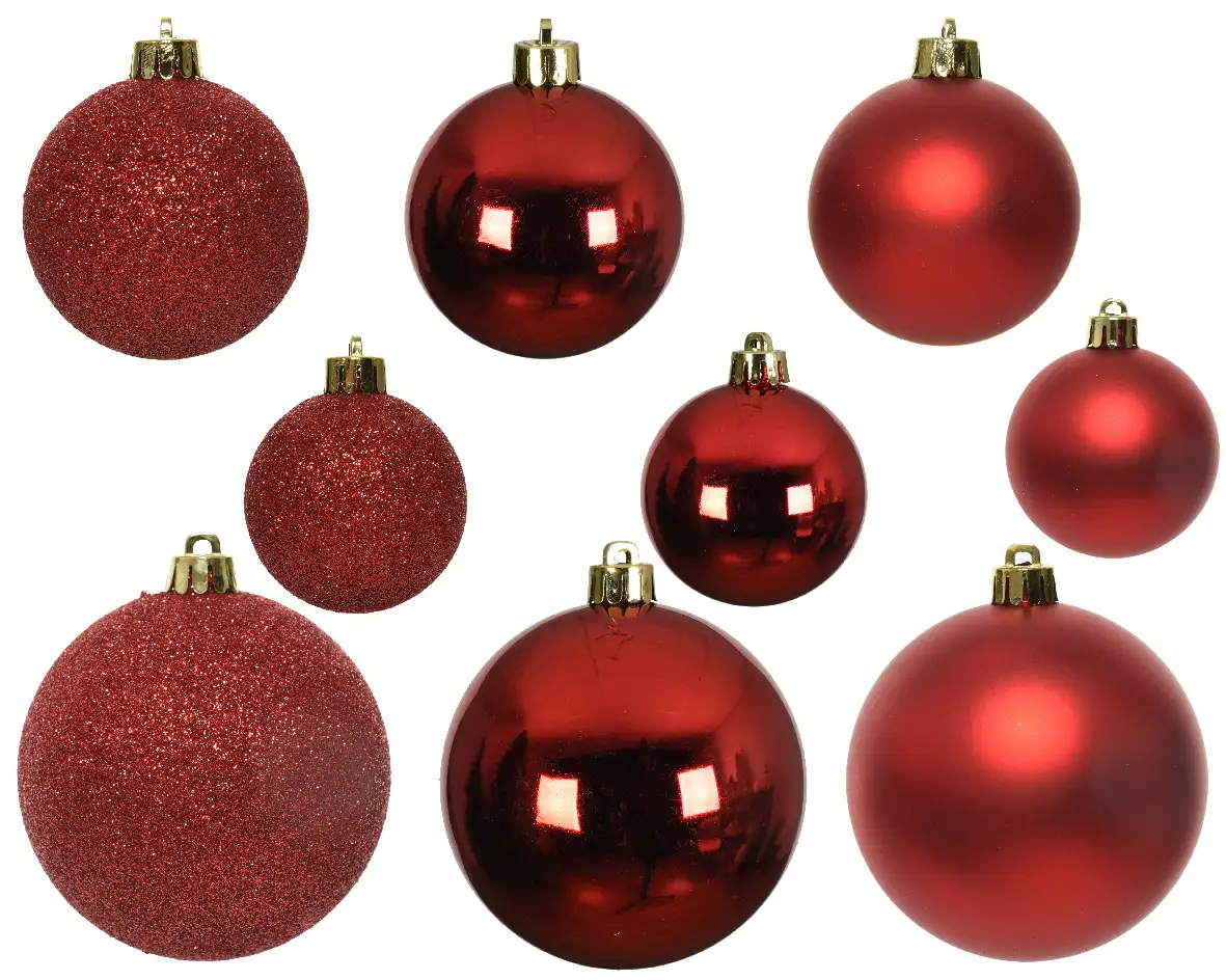 Kerstballen rood set assorti (30 stuks)