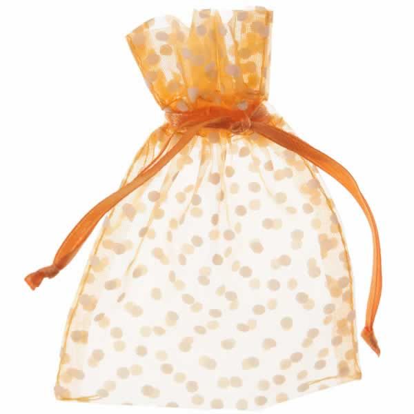 Organza zakjes oranje stippen 10 x 7,5 cm (10 stuks)