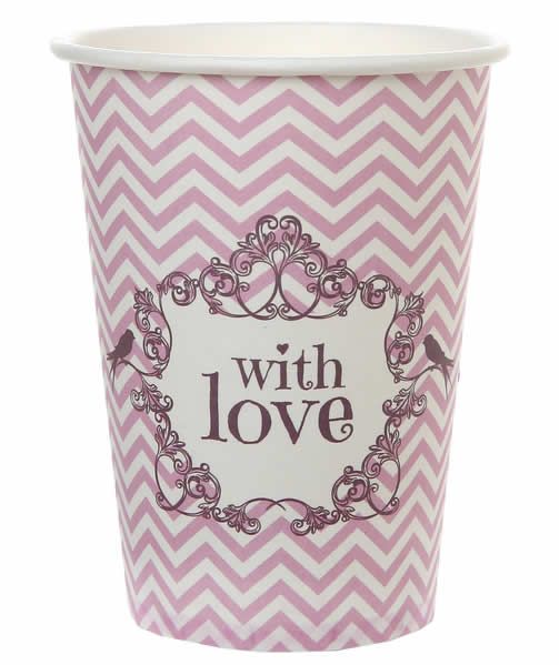 Papieren bekers With Love roze (10 stuks)