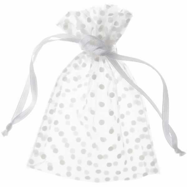 Organza zakjes wit stippen 10 x 7,5 cm (10 stuks)