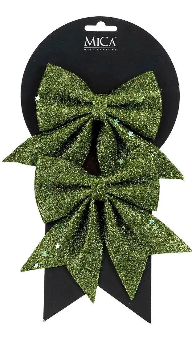 Decoratie strik glitter sterren groen 12 x 13 cm (2 stuks) Decoratie strik glitter sterren groen 12 x 13 cm (2 stuks)