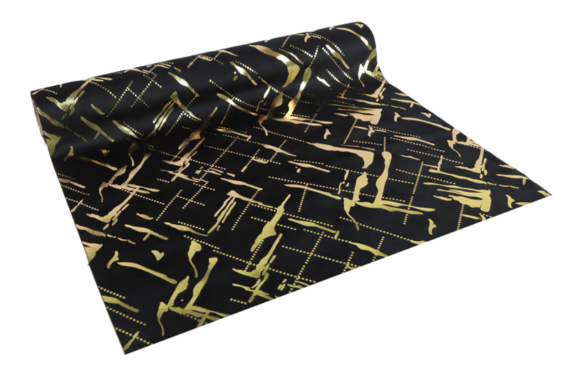 Tafelloper velvet abstract zwart 35 cm (2 meter)