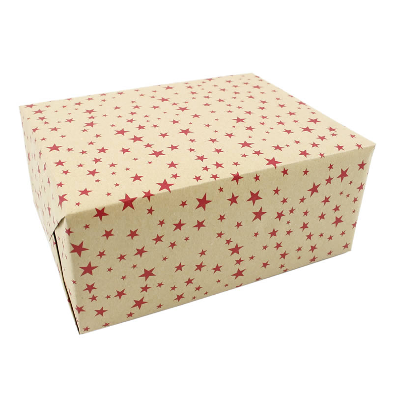 Kerstpapier kraft bruin rode sterren 50 cm (200 meter)