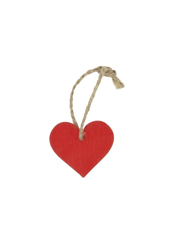 Houten hanger hart rood met touwtje 3,5 cm (24 stuks)