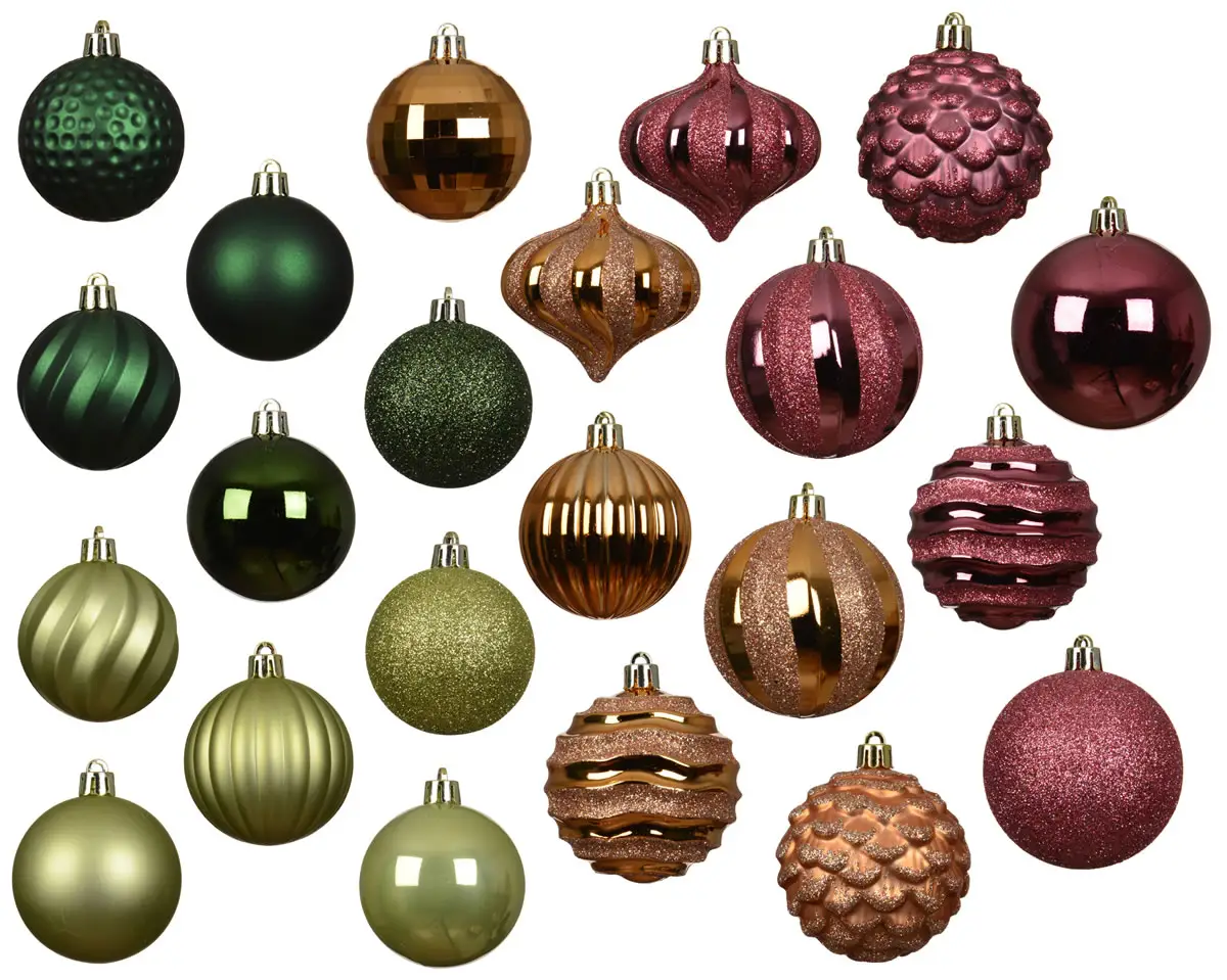 Kerstballen set groen goud roze (30 stuks)