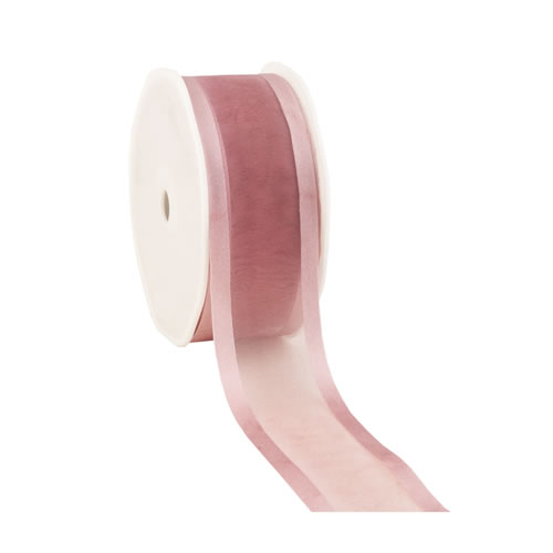 Organza satin edge oud roze 38 mm (25 meter)