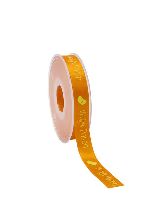 Cadeaulint vrolijk Pasen oranje 15 mm (25 meter)