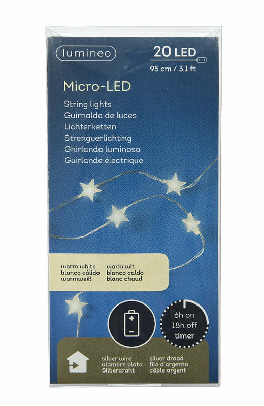 Kerstverlichting sterren zilverdraad 20 LED (95 cm)