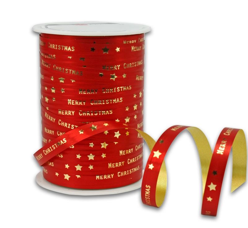 Krullint merry christmas rood 10 mm (100 meter)